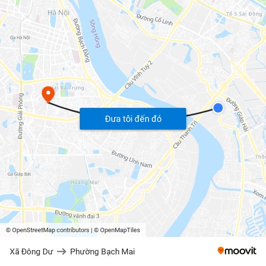 Xã Đông Dư to Phường Bạch Mai map