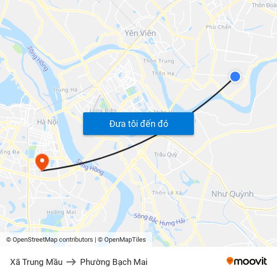 Xã Trung Mầu to Phường Bạch Mai map