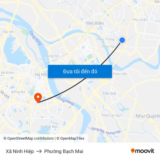 Xã Ninh Hiệp to Phường Bạch Mai map