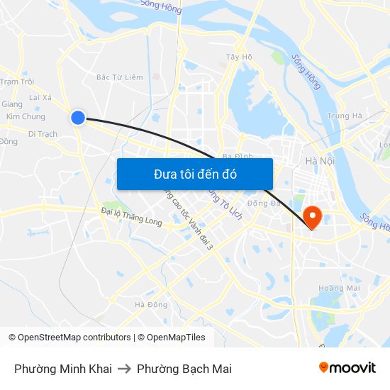 Phường Minh Khai to Phường Bạch Mai map