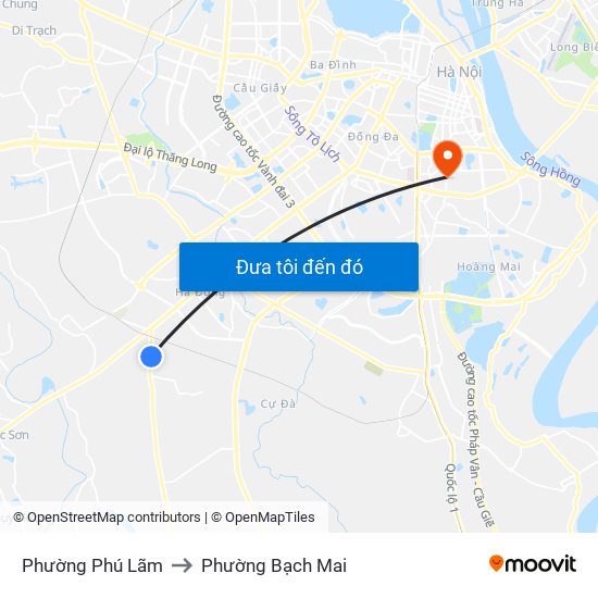 Phường Phú Lãm to Phường Bạch Mai map