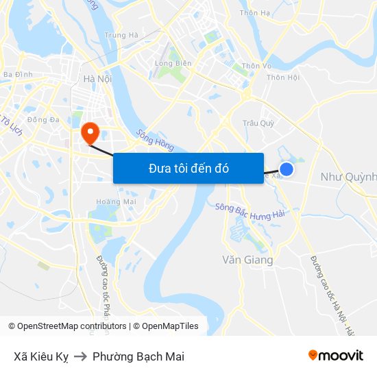 Xã Kiêu Kỵ to Phường Bạch Mai map