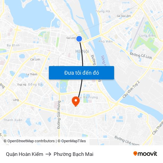 Quận Hoàn Kiếm to Phường Bạch Mai map