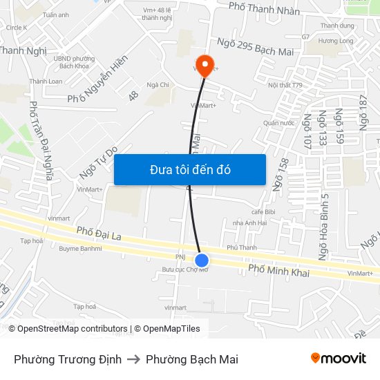Phường Trương Định to Phường Bạch Mai map