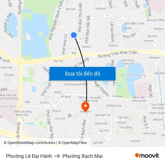 Phường Lê Đại Hành to Phường Bạch Mai map