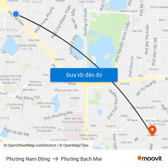 Phường Nam Đồng to Phường Bạch Mai map