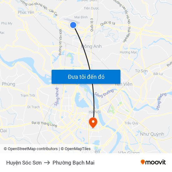 Huyện Sóc Sơn to Phường Bạch Mai map