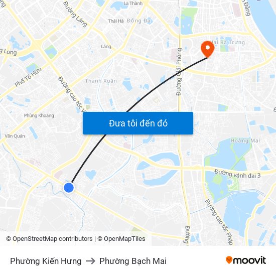 Phường Kiến Hưng to Phường Bạch Mai map