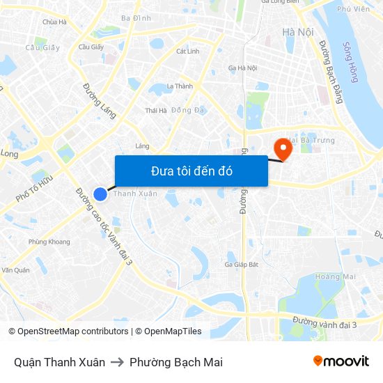 Quận Thanh Xuân to Phường Bạch Mai map