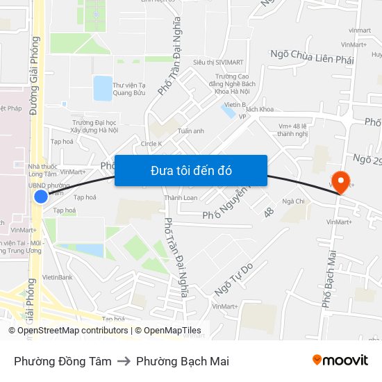 Phường Đồng Tâm to Phường Bạch Mai map