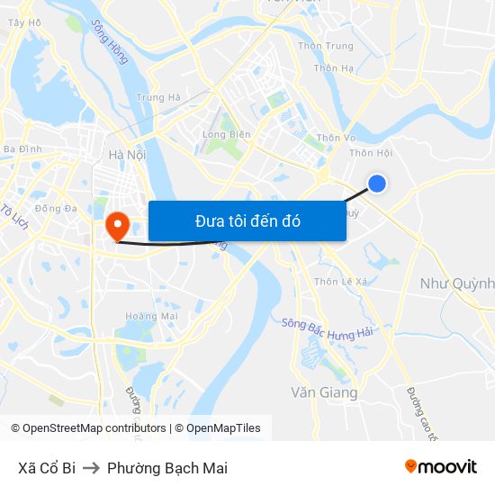 Xã Cổ Bi to Phường Bạch Mai map