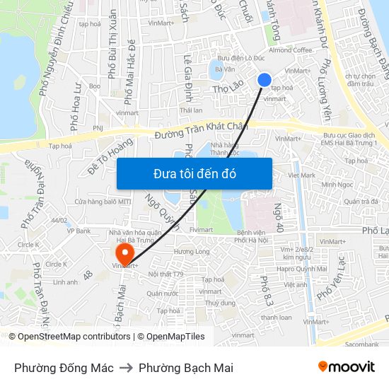 Phường Đống Mác to Phường Bạch Mai map