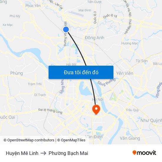 Huyện Mê Linh to Phường Bạch Mai map