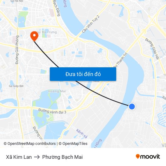 Xã Kim Lan to Phường Bạch Mai map