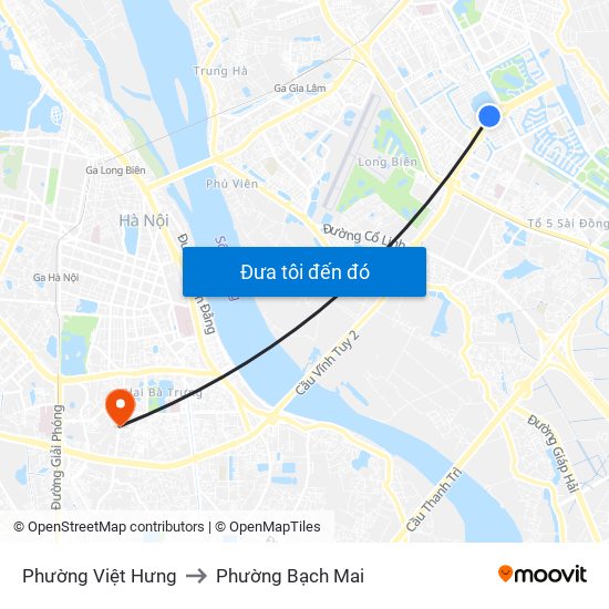Phường Việt Hưng to Phường Bạch Mai map