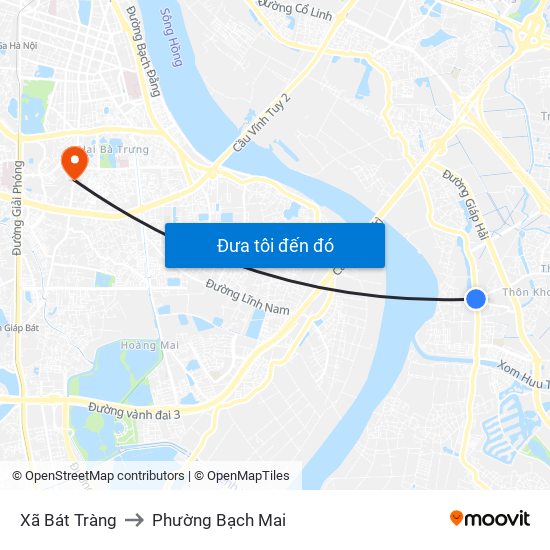 Xã Bát Tràng to Phường Bạch Mai map