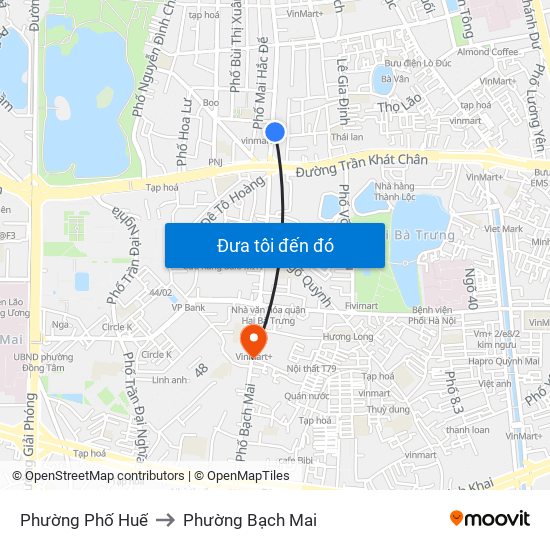 Phường Phố Huế to Phường Bạch Mai map