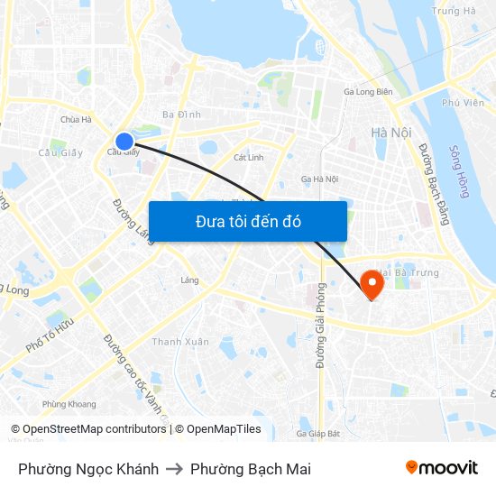 Phường Ngọc Khánh to Phường Bạch Mai map