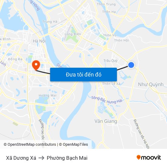 Xã Dương Xá to Phường Bạch Mai map