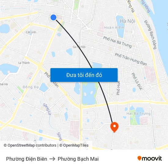 Phường Điện Biên to Phường Bạch Mai map