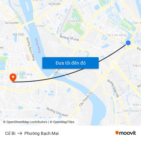 Cổ Bi to Phường Bạch Mai map