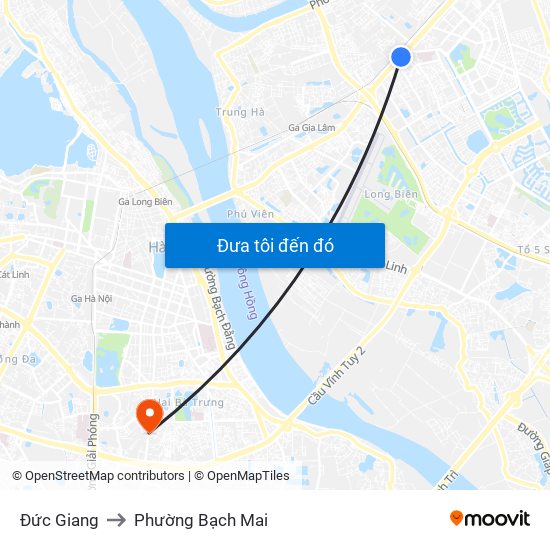 Đức Giang to Phường Bạch Mai map