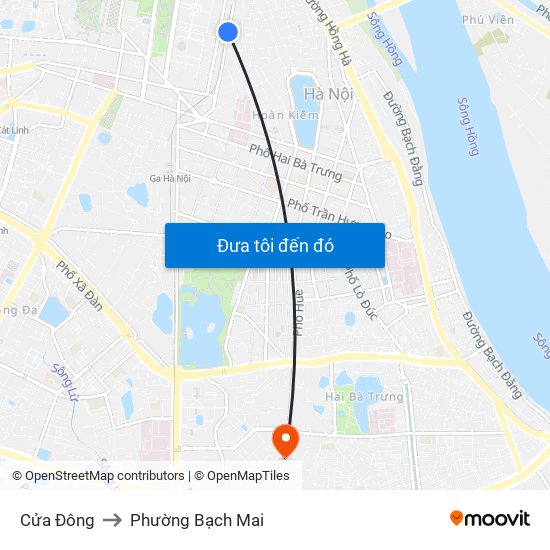 Cửa Đông to Phường Bạch Mai map