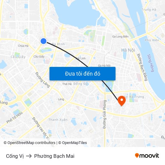 Cống Vị to Phường Bạch Mai map