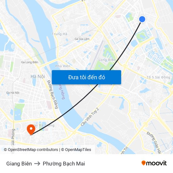 Giang Biên to Phường Bạch Mai map