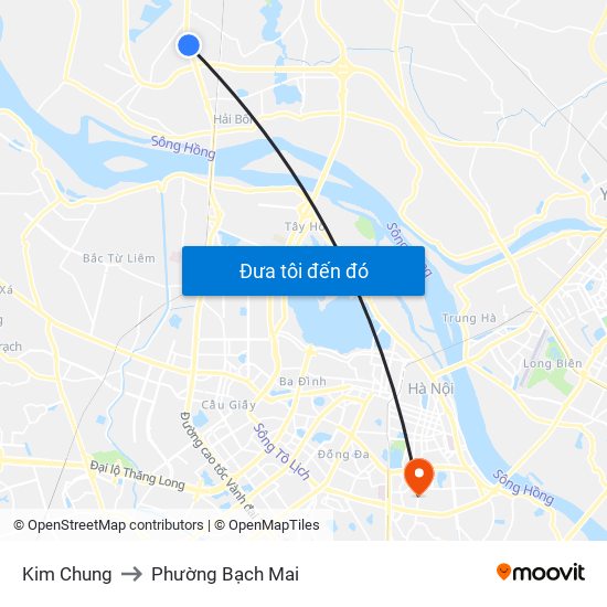 Kim Chung to Phường Bạch Mai map