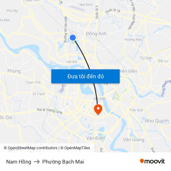 Nam Hồng to Phường Bạch Mai map