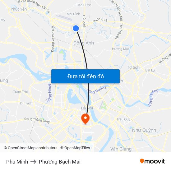 Phú Minh to Phường Bạch Mai map