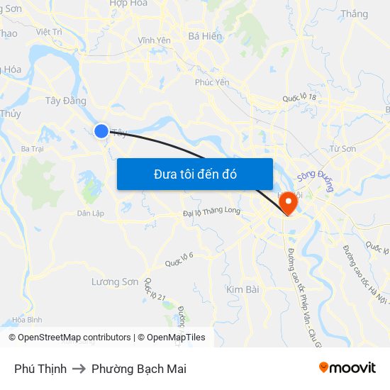 Phú Thịnh to Phường Bạch Mai map