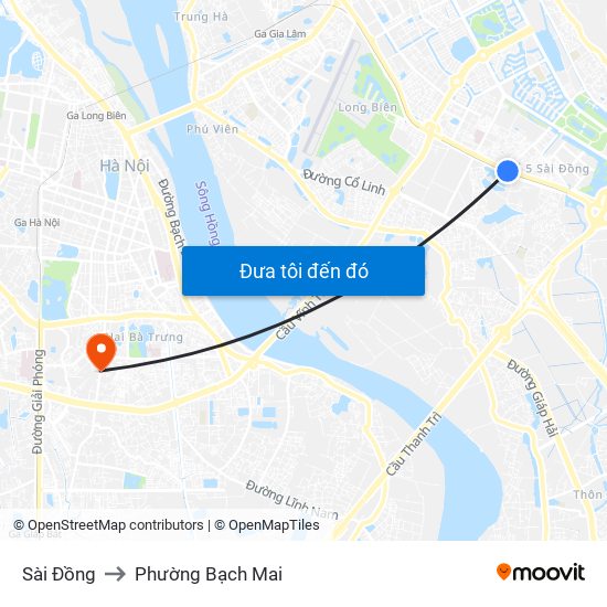 Sài Đồng to Phường Bạch Mai map