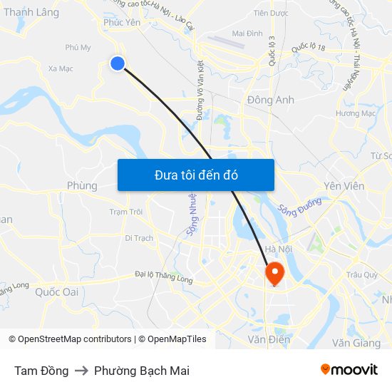 Tam Đồng to Phường Bạch Mai map