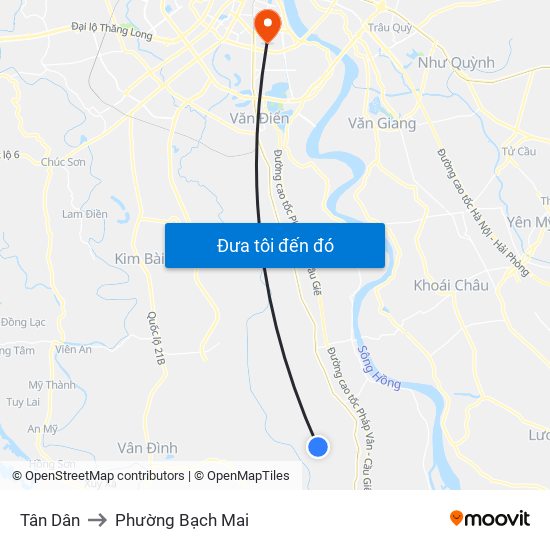 Tân Dân to Phường Bạch Mai map