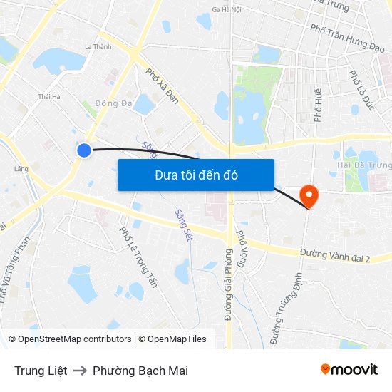 Trung Liệt to Phường Bạch Mai map