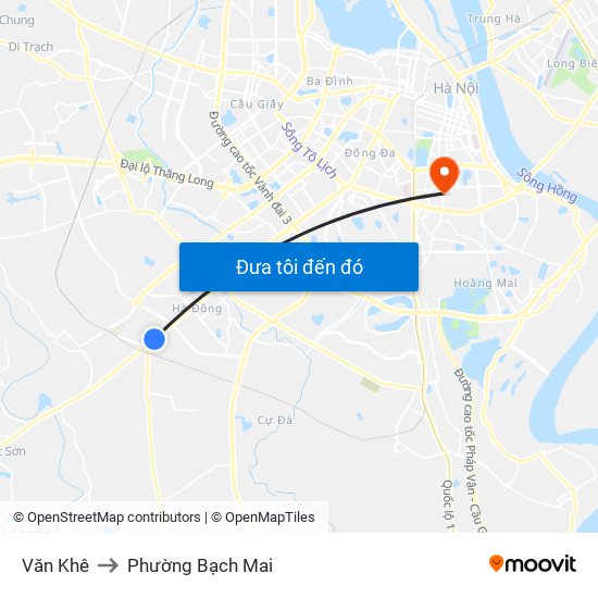 Văn Khê to Phường Bạch Mai map