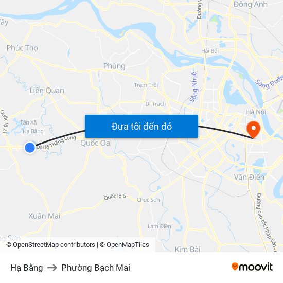 Hạ Bằng to Phường Bạch Mai map