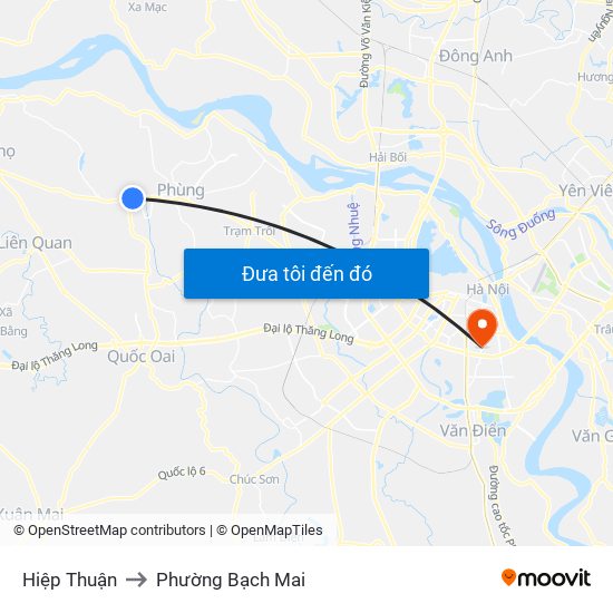 Hiệp Thuận to Phường Bạch Mai map