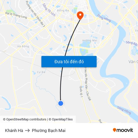 Khánh Hà to Phường Bạch Mai map