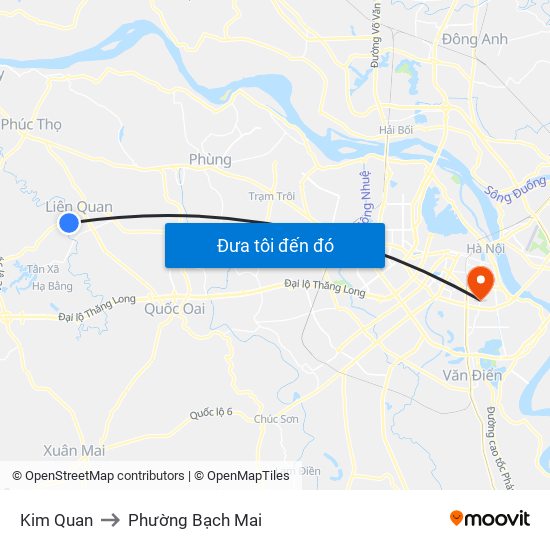 Kim Quan to Phường Bạch Mai map