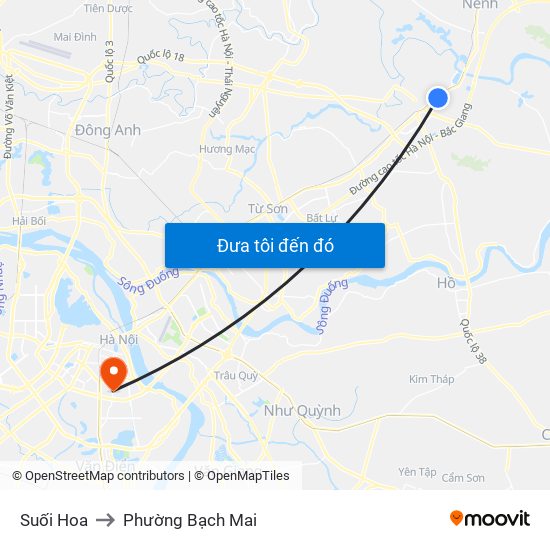 Suối Hoa to Phường Bạch Mai map