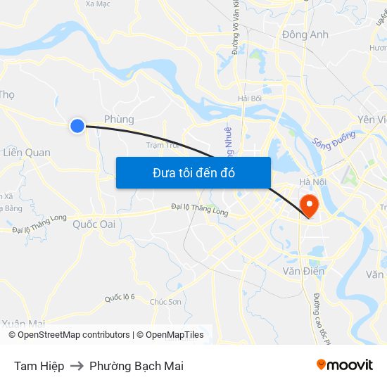 Tam Hiệp to Phường Bạch Mai map