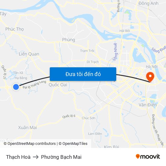 Thạch Hoà to Phường Bạch Mai map