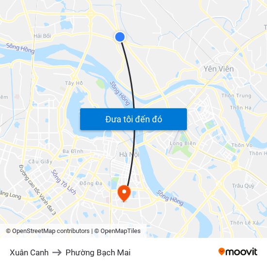 Xuân Canh to Phường Bạch Mai map