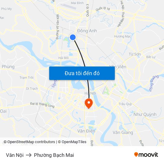 Vân Nội to Phường Bạch Mai map