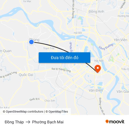 Đồng Tháp to Phường Bạch Mai map