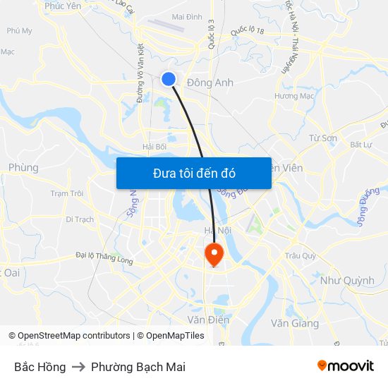 Bắc Hồng to Phường Bạch Mai map