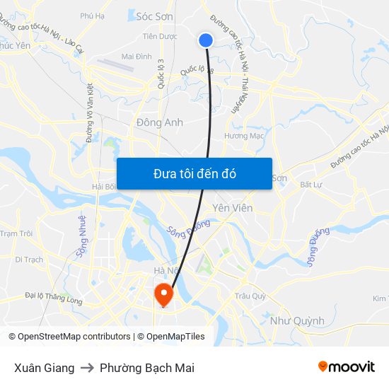 Xuân Giang to Phường Bạch Mai map